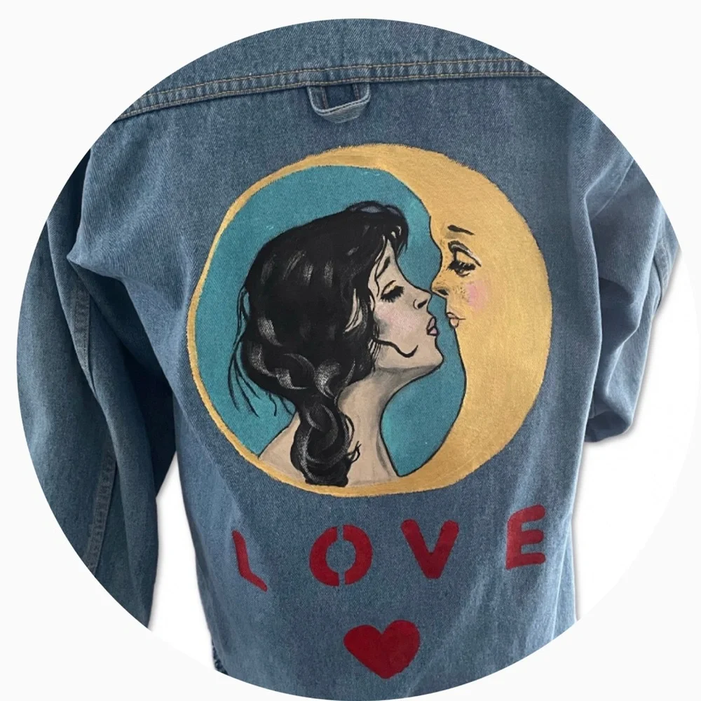 Jean Jacket Hand painted Art! Gorgeous Artwork, One of a kind, signed by artist - Picture 2 of 3